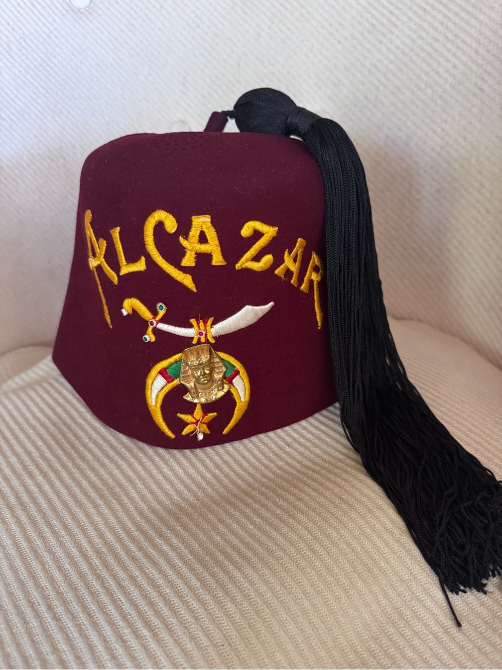 Alcazar Embroidered Maroon Fez with Black Tassel